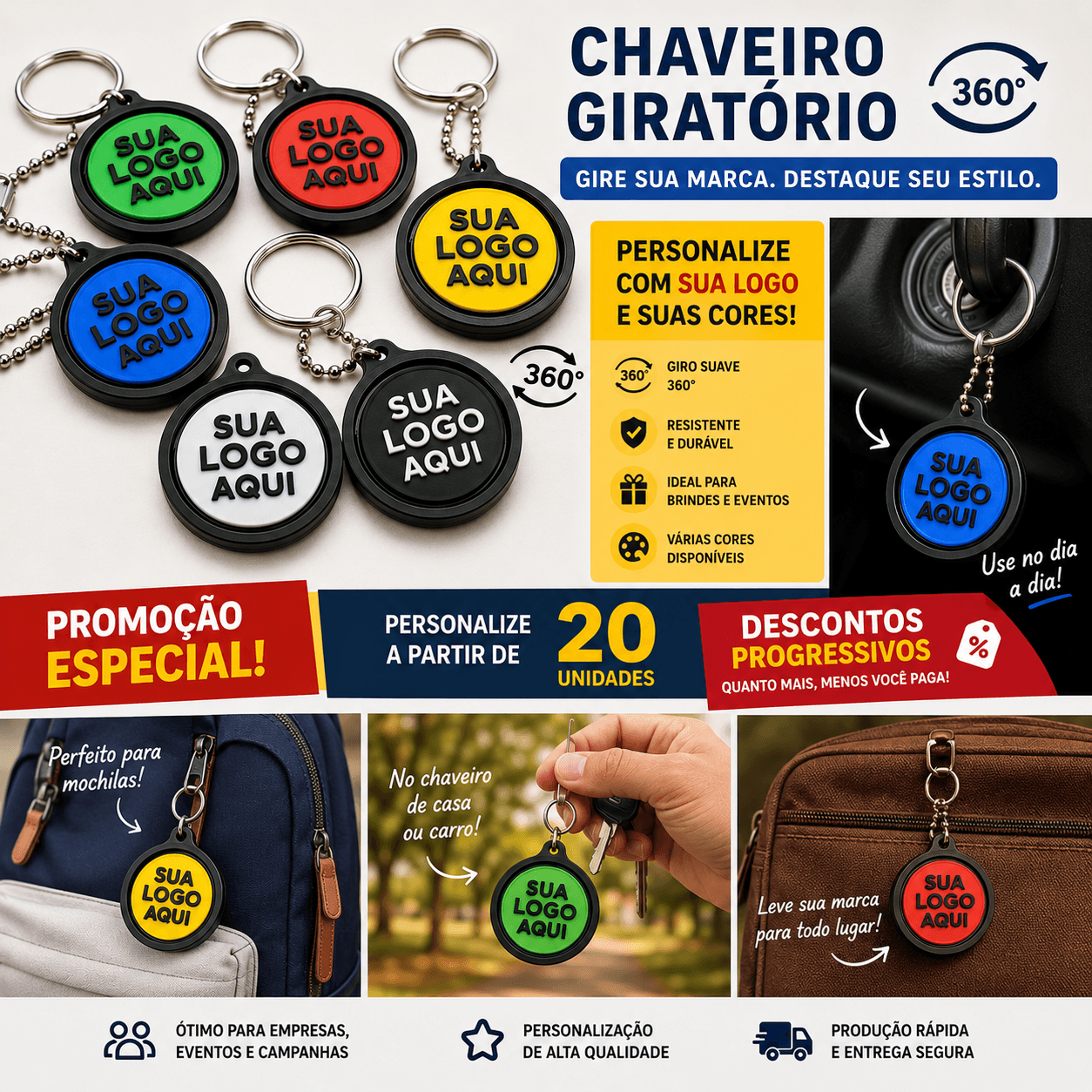 Chaveiro Giratório 360° Personalizado 🔄 - 2