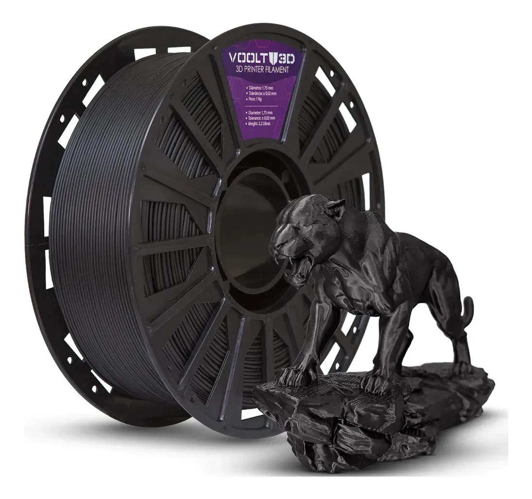 Filamento PLA Preto Velvet Voolt3D 1kg 1,75mm Impressão 3D Aveludado