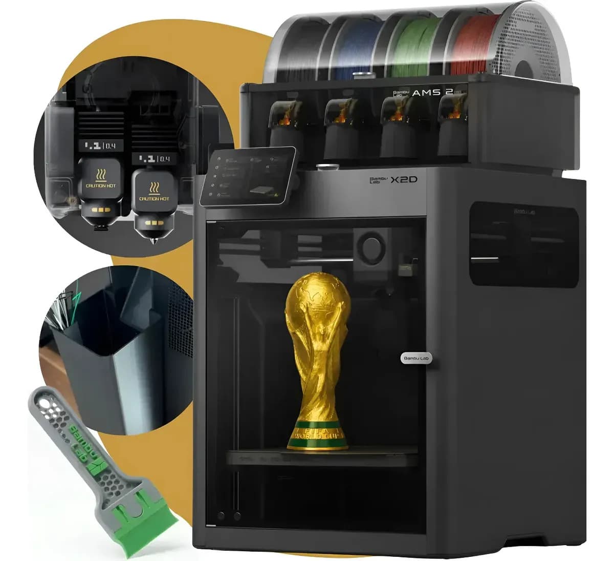 Impressora 3d Bambu Lab X2d Combo Ams 2 Pro Dois Bicos + Espatula e Porta Resíduos - 110v
